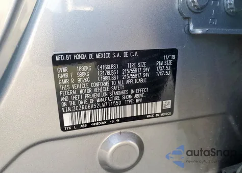 2020 Honda Hr-V Ex from USA, damaged, VIN 3CZRU6H52LM711550